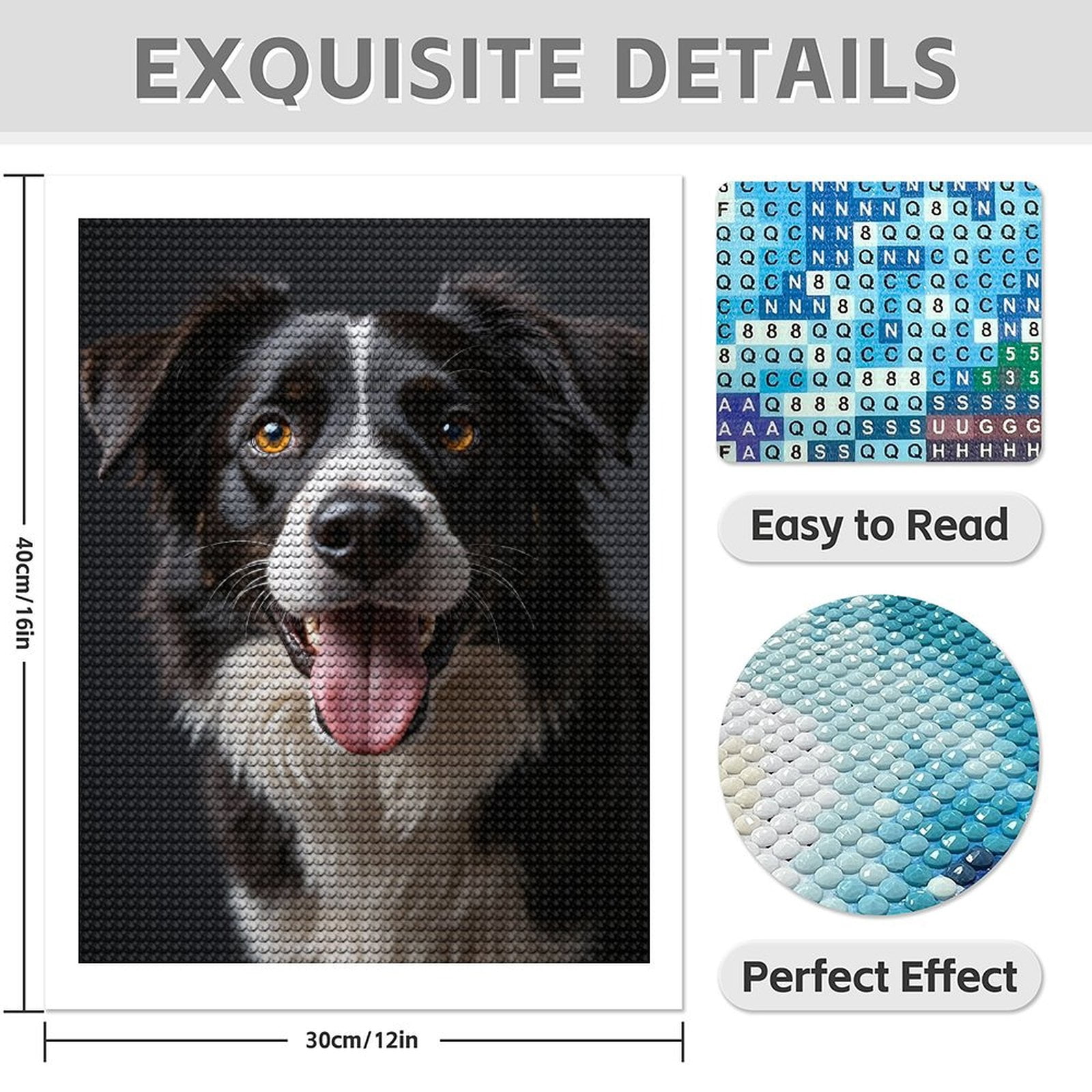 Diamond Art Kit for Adults, Smiling Dog Portrait Black White Diamond Painting for Adults Beginners, 5D DIY Diamond Art Painting Kits, Colorful Diamond Painting Craft for Home Decor 12x16