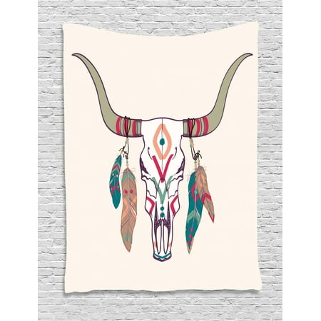 Tribal Tapestry Texas Longhorn Steer Cow Skull Ethnic Style Aztec