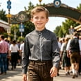 thumbnail image 2 of JAJAHO Boys Button Down Shirt Long Sleeve Stand Collar Regular Fit Dress Shirts School Uniform Formal Wear For Kids 2-14Y Soft Tops, 2 of 4