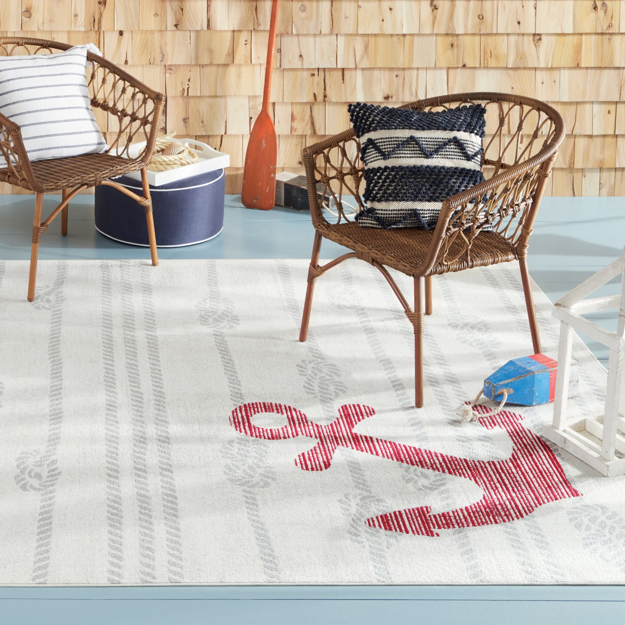 Home Dynamix Marine Anchor Coastal Anchor Indoor/Outdoor Area Rug, Ivory/Grey, 5'2"x7'2"