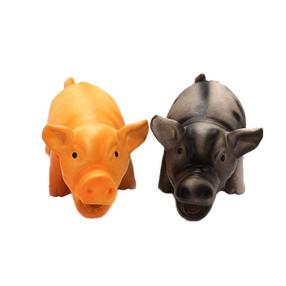 EeaseMX 2 juguetes de látex con sonido de voz para perros, con forma de cerdo de goma que grita y chirría, para masticar (amarillo y negro)