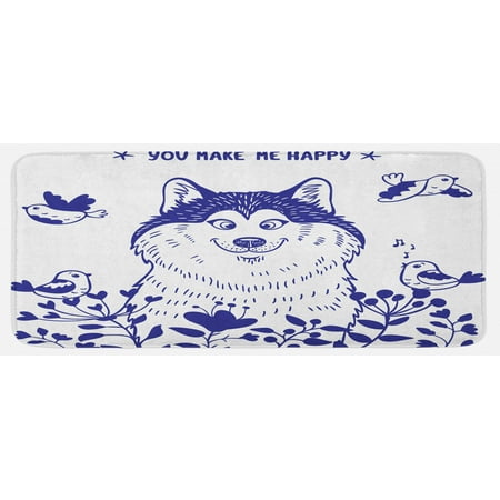 

Alaskan Malamute Kitchen Mat Happy Doggy in Blossoming Spring Field with Singing Birds and Flowers Plush Decorative Kitchen Mat with Non Slip Backing 47 X 19 Blue White by Ambesonne