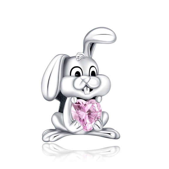 ROSIANNA 925 Sterling Silver Charm for Bracelets Solid Rabbit Pink Heart Stone Bead Charms Women Bracelet Charm Gift