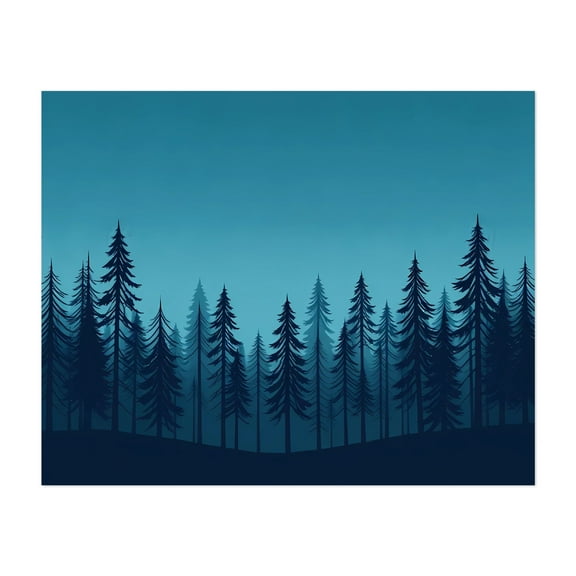 Whispers of the Evergreen Twilight - Painting Forest Nature Silhouette Woodland Scenic Minimalist Moody Unframed Wall Art Print 6 x 8 inches