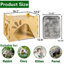 Large Wooden Bunny Hideout Castle with Pet Pad for , Guinea Pigs, Hamsters &