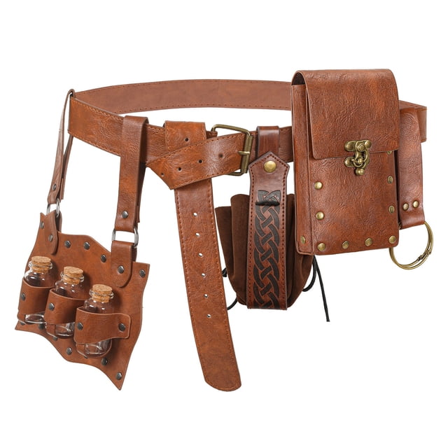 Hioecau 1 Ensemble Ceinture Renaissance Pochette Porte-Monnaie Jupe Randonnée Simili Cuir Sac Banane Médiéval avec Sangle de Taille Réglable Sac de Taille Décontracté pour Accessoires de Costume de Festival Cosplay