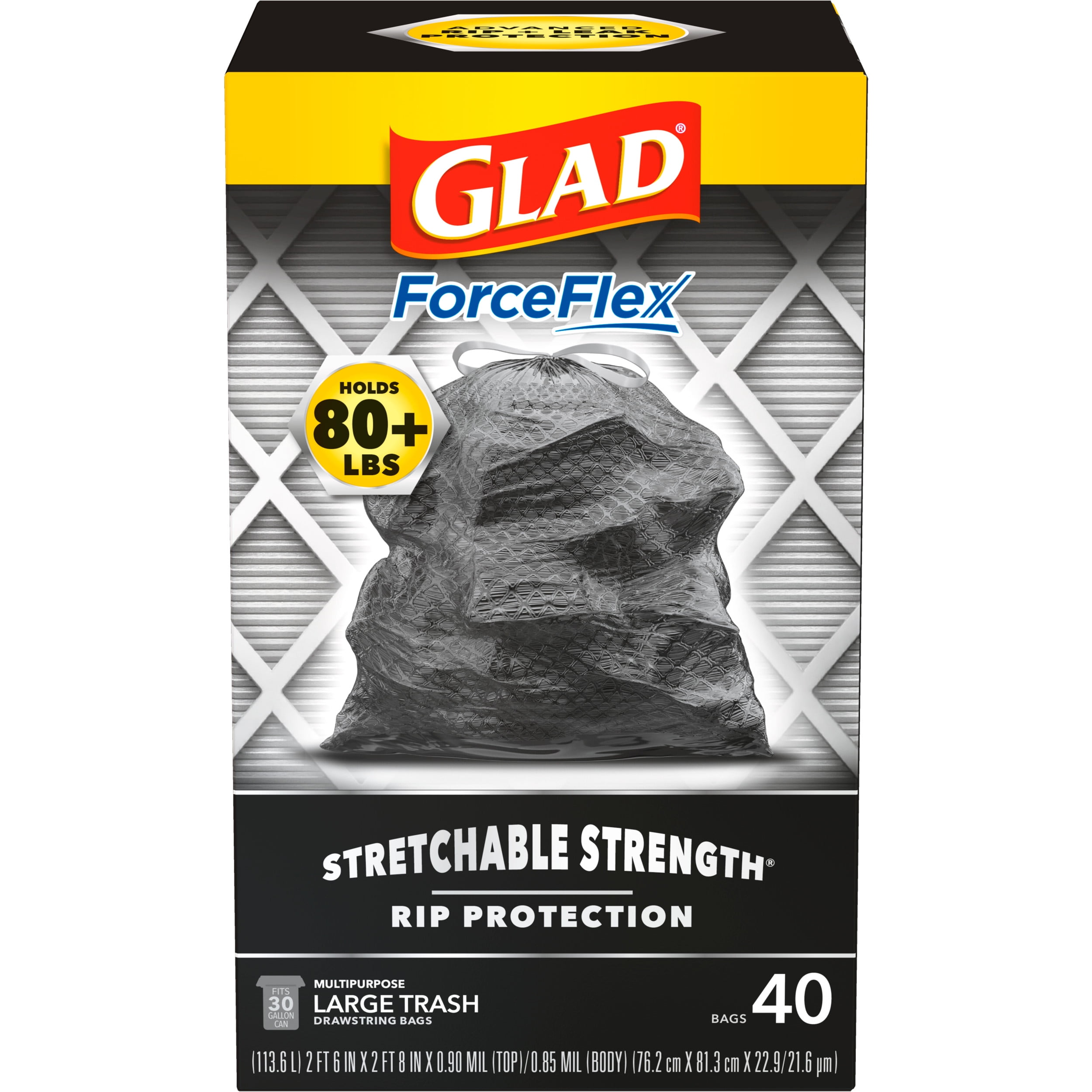 Glad clear garbage Bags - regular 74 litres, Unscented, Trash Bags, 40 Count