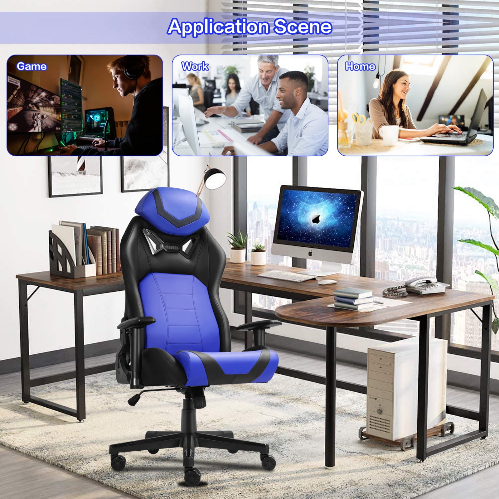 Ergonomic Gaming Chairs for Adults with High-Density Memory Foam | Swivel Comfortable Office Chair, Big and Tall Video Game Chair, High Back Computer Chair for Home, Office, Blue Black