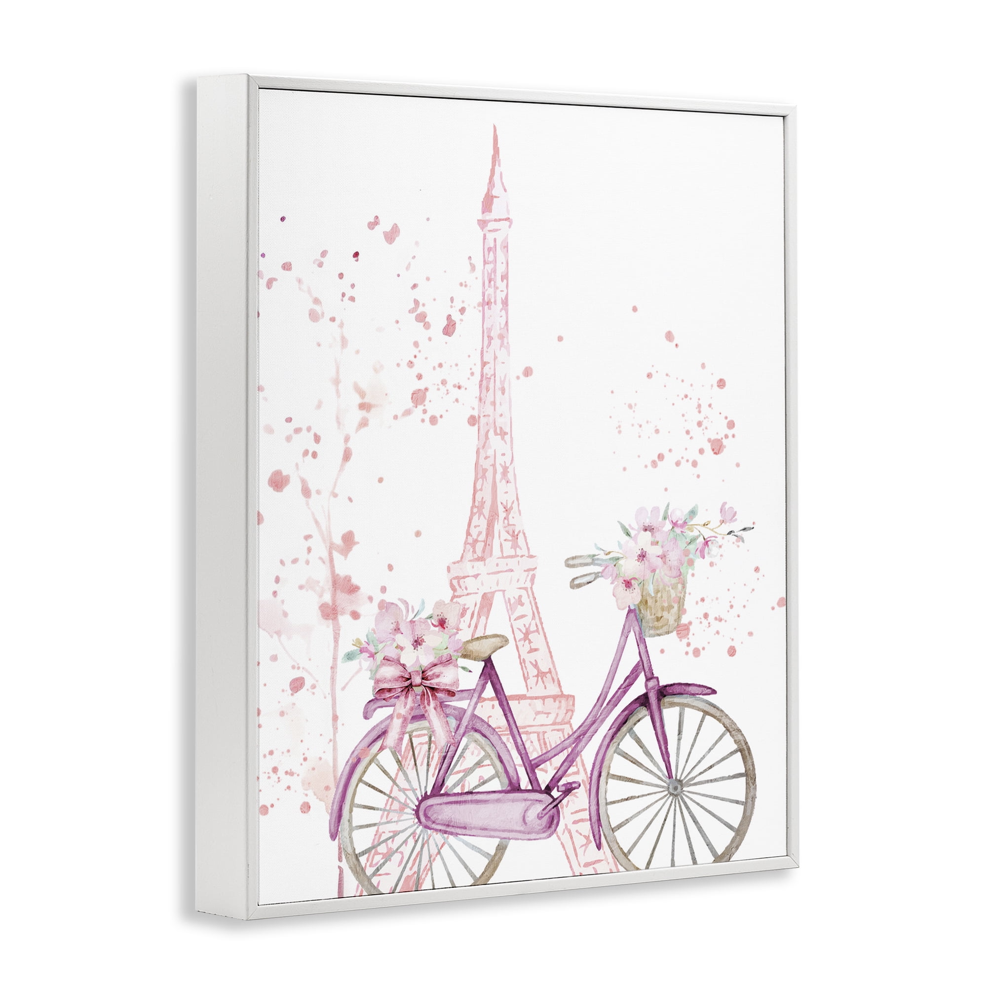 Parisian Bicycle & Modern Splatter White Framed Giclee Art, design by Kim Allen