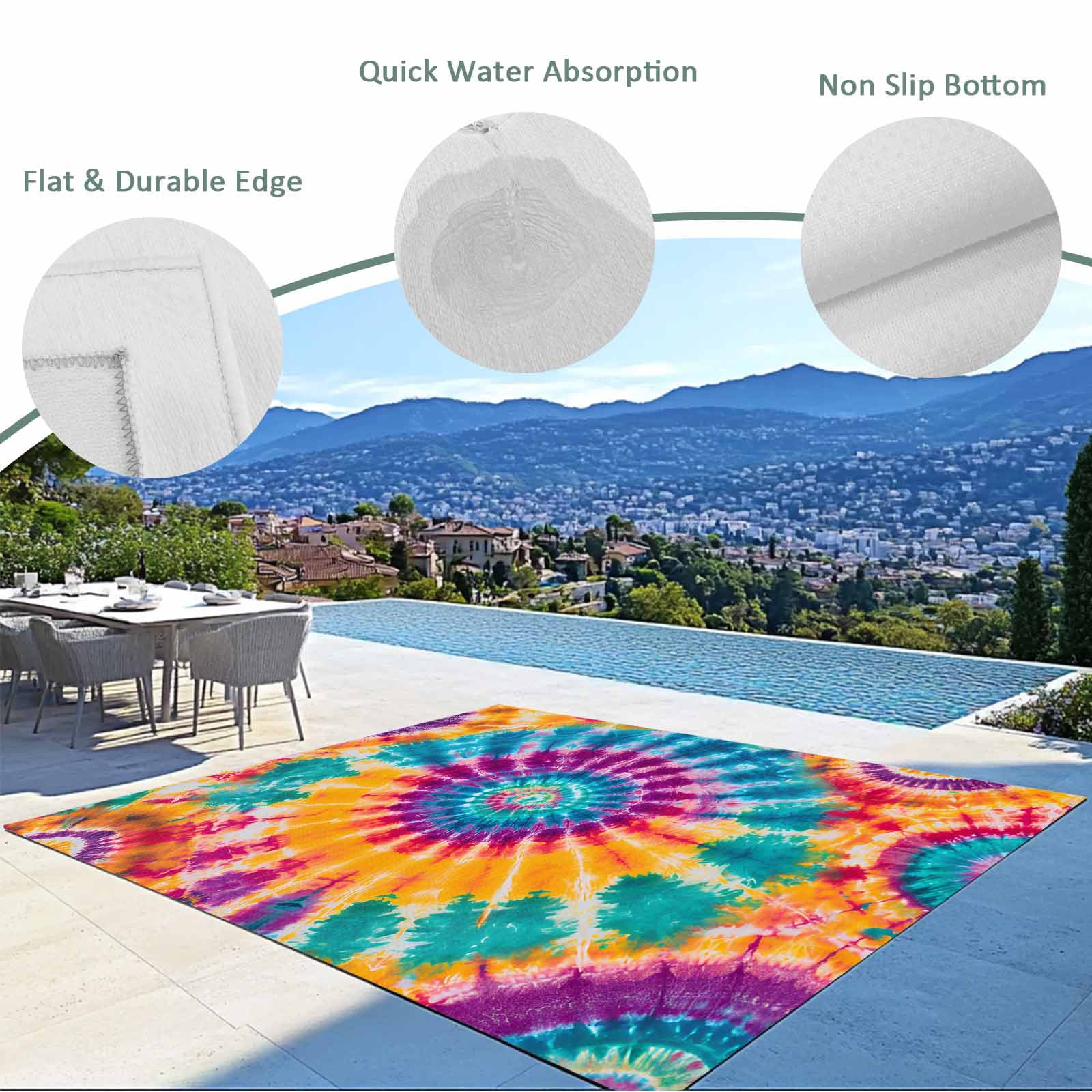 Outdoor Rug 5x8 ft Abstract Ethnic Tie Dye Waterproof Outdoor Patio Rug Mat Non Slip Outside Area Rugs Carpet for RV,Camping,Porch,Deck,Pool,Balconybackyard,Watercolor Colorful