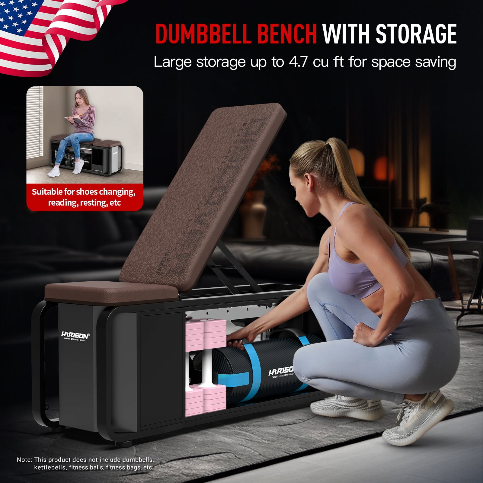 HARISON Weight Bench with High Capacity Storage,  Workout Bench for Home Gym, Adjustable Incline Bench with 1000 lbs Capacity (Dumbbells Not Included)