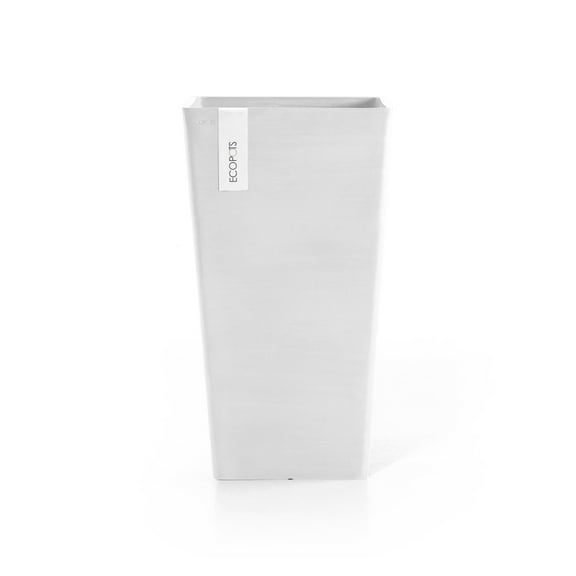 Ecopots Rotterdam Mid High Durable Modern Square Indoor/Outdoor Recycled Based Composite Flower Planter, Pure White, 22"