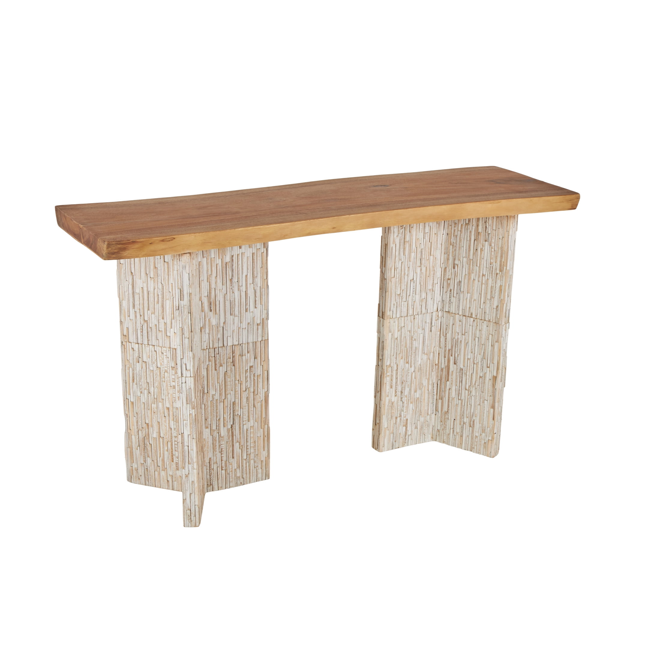 DecMode 56" x 31" Brown Teak Wood Handmade Rectangular Console Table with Envi Slat Legs, 1-Piece