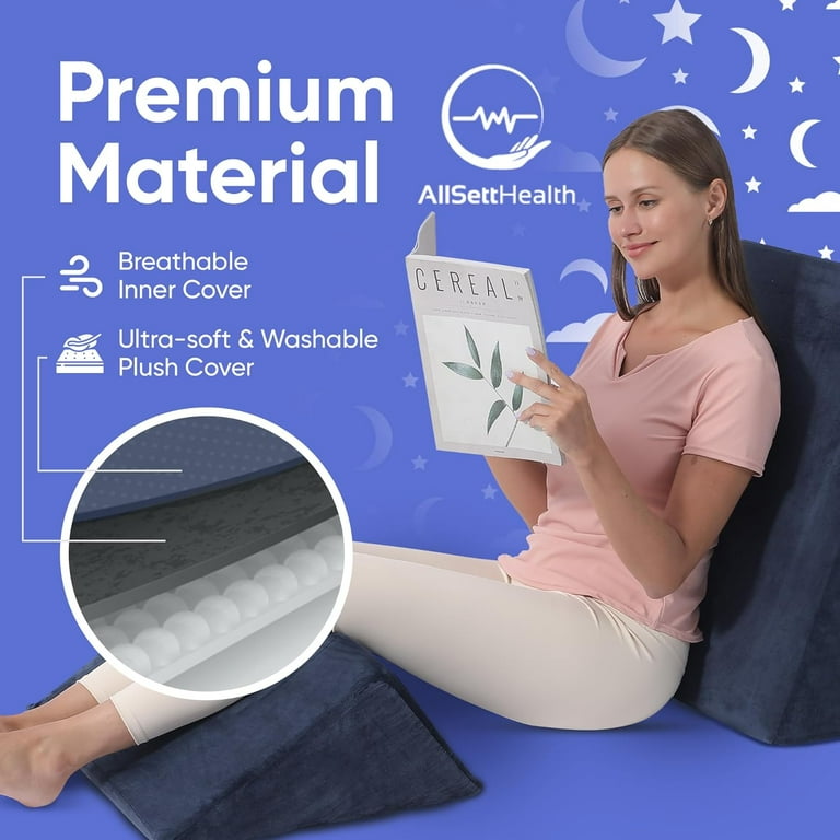 AllSettHealth Bed Wedge Pillow Set Memory Foam Cushions for Leg and Back Support Anti Snoring Navy Walmart