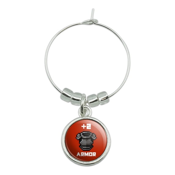 8-Bit Pixel Retro Plus Two Armor Gamer Game Wine Glass Charm Drink Marker