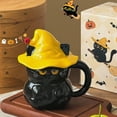 thumbnail image 4 of Cute Cat Ceramic Mug with Lid | Halloween Kitty Themed Drinkware | 5.9x2.8xin Cute Feline Coffee Cup | Microwave Halloween Gift | Mystical Cat Lover's Mug(Black), 4 of 7
