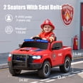 thumbnail image 2 of RAM 1500 Ride on Truck Cars, 12V Powered Ride on Toys with Remote Control, 4 Wheel Suspension Electric Cars for 3-5 Yrs Boy Girl W/Key Switch, Safety Belt, Music, Bluetooth, LED, Red Fire Truck, 2 of 9