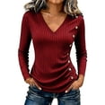 thumbnail image 2 of Gamivast V Neck Tops for Women Long Sleeve Slim Fit Ribbed Tops Side Button Detail Work Dressy Tops Casual Going out Wear outfits, 2 of 9