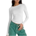 thumbnail image 2 of Womens Long Sleeve Shirts Fall Fashion Basic Crop Tops Slim Fit Winter Clothes T-Shirts Trendy Tops Casual Soft Casual Workout Streetwear Crewneck Lightweight Tops for Teens and Women, 2 of 8