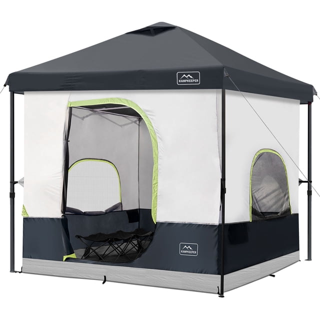 KAMPKEEPER 10x10 Pop Up Canopy with Camping Inner Tent, Fits 6 Person, Black