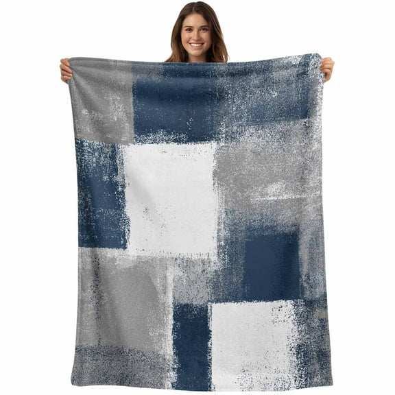 Navy Grey Paint Textured Throw Blankets, Abstract Rustic Blue Tones Soft Fleece Blanket Decorative for Home Sofa Couch Chair Living Bedroom, 60x80 inches,