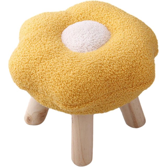 Small Foot Stool Sofa Stool Flower Shape Shoe Changing Stool Step Stool Under Desk Footstool for Bedside Porch Playroom, Yellow