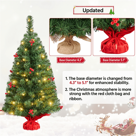 Topeakmart 3ft Prelit Tabletop Christmas Tree with 50 LED Warm Toned Lights Red Berries, Green