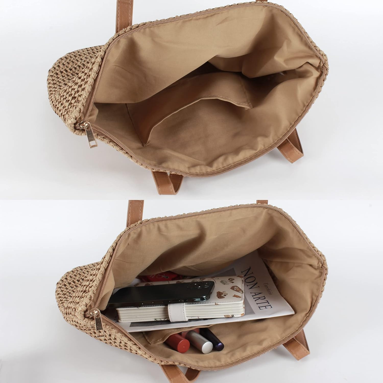LinYooLi Women Straw Crochet Tote Bohemian Summer Beach Bag Large Handmade Shoulder Bag