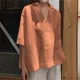 thumbnail image 4 of Camisa versátil de lino y algodón para mujer, blusa de media manga con cuello en V profundo y solapa, cómoda e informal, Color liso, 2024, 4 of 4