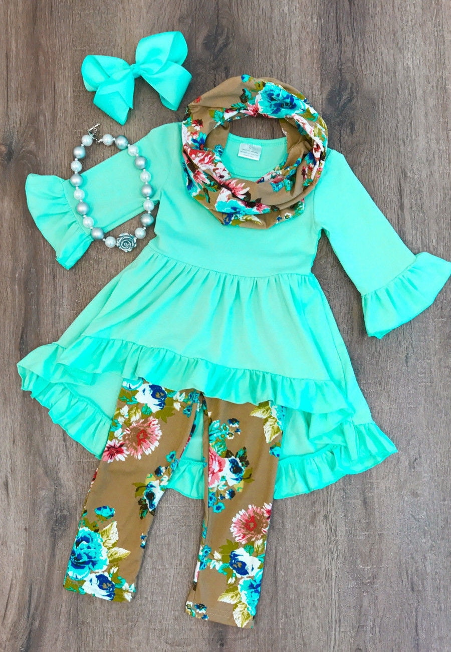 Fashion Cute Kid Baby Girl Floral Flower Long Sleeve Top Blouse Pants