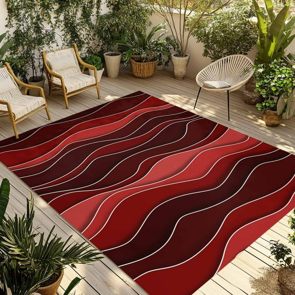 Fsddascl Red Ombre Outdoor Rug for Patio/Deck/Porch, Non-Slip Large Area Rug 6 x 9 Ft, Abstract Art Moire Ocean Waves Indoor Outdoor Rugs Washable Area Rugs, Reversible Camping Rug Carpet Runner
