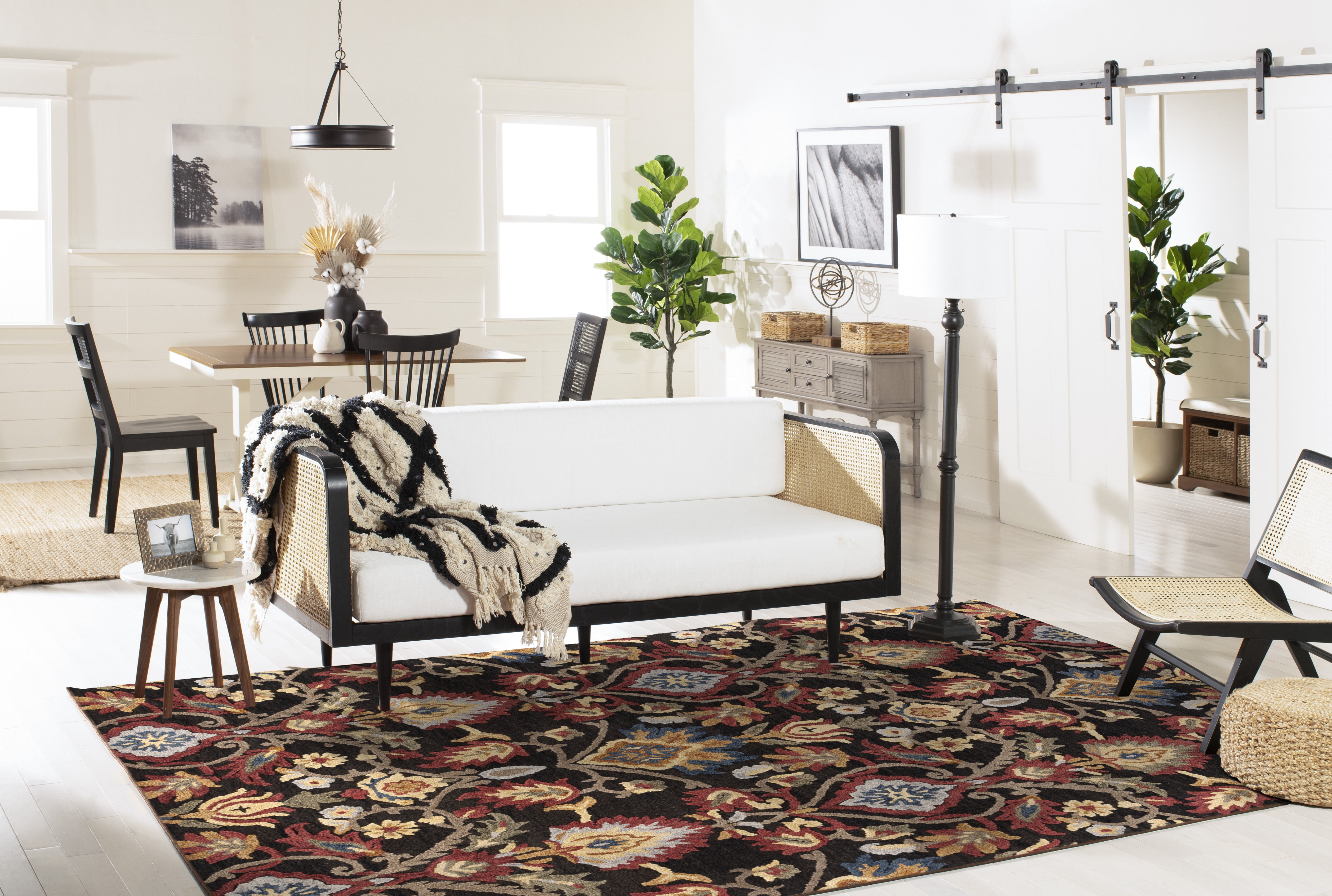 SAFAVIEH Blossom Lennon Floral Wool Area Rug, Charcoal/Multi, 6' x 9'