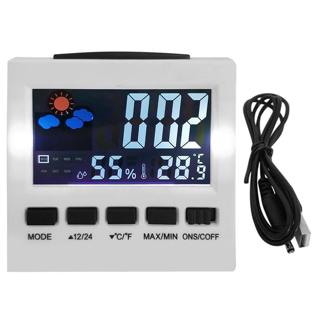 Reloj digital Fecha Semana Hora Pantalla LED Reloj de escritorio retroiluminado Oficina en casa Calendario digital, Blanco, Tipo USB Scienceny HA001900-03B