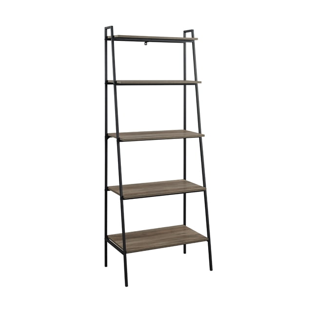72 inch Metal and Grey Wash Wood Ladder Shelf