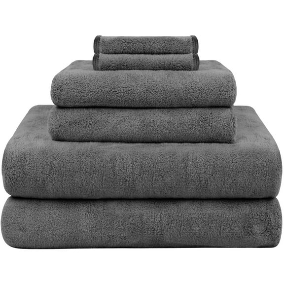 KinHwa Large Microfiber Bath Towel Soft Bathroom Towel Set,Absorbent & Fast Drying Beach Towels 30"x60" Ultra Absorbent Towels for Bath Shower Spa Pack of 6 Dark-Gray Bath Towel, Hand Towel, Washcloth