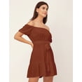 thumbnail image 3 of Moomaya Off Shoulder Solid Rayon Gathered Dress - Women's Trendy Casual Dress, 3 of 9