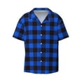 thumbnail image 3 of Balery Buffalo Plaid Blue Black Men's Casual Button Down Shirt Short Sleeve Textured Summer Cuban Beach Shirts-Small, 3 of 7