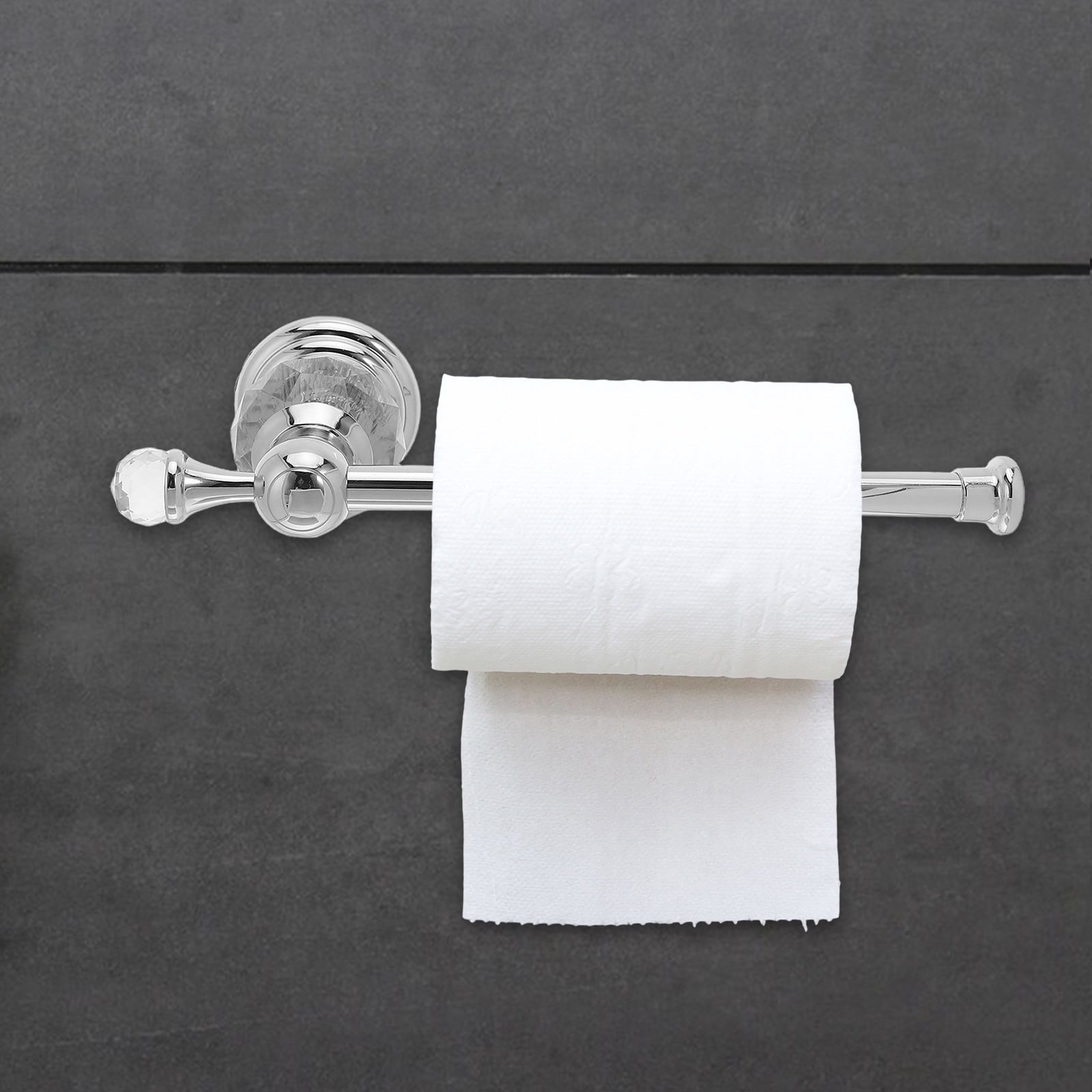HONMEET Modern Plated Silver Crystal Wall Toilet Paper Holder Stainless Steel Towel Rack for Bathroom