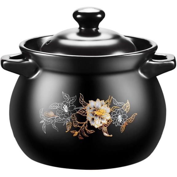 Lidded Ceramic Stew Pot - Heat Insulated Handle Cooking Pot, Even Heating for Soup & Home-Cooked Dishes, Duty Ceramic Casserole for Home Kitchen