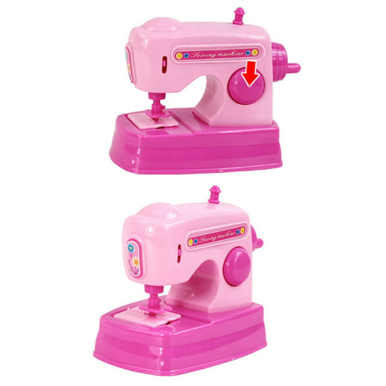 7983 Children Sewing Machine Toy Mini Pretend Play Electric Sewing Machine  Toy with Lights (Size: M) - Pink