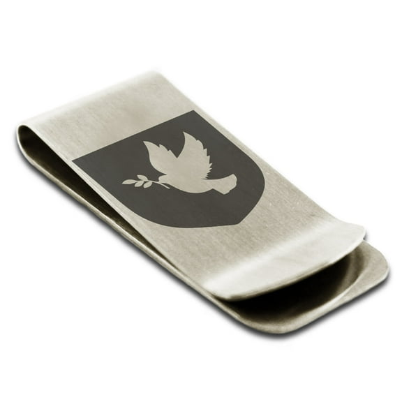 Tioneer Stainless Steel Dove Peace Coat of Arms Shield Engraved Money Clip Holder