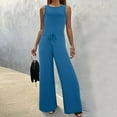 thumbnail image 2 of Gibobby Monos de Moda Mujer Soid Summer Button Lace Up Manga corta Light Rip Straight Mono Chaleco Pantalones largos(Azul， S), 2 of 5