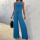 thumbnail image 2 of Gibobby Monos de Moda Mujer Soid Summer Button Lace Up Manga corta Light Rip Straight Mono Chaleco Pantalones largos(Azul， XXL), 2 of 5