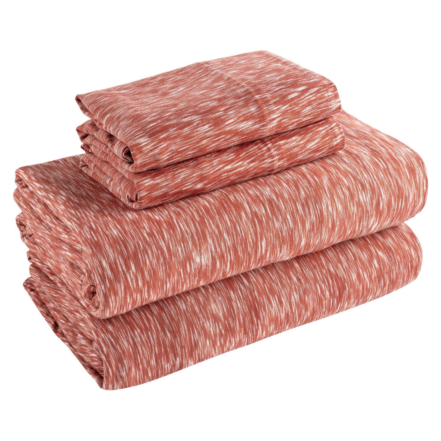 Mainstays Extra Soft Adult Jersey Bed Sheet Set, King, Red Canyon Crackle, 4 Pieces, Jersey Sheet Set Cotton