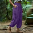 thumbnail image 6 of aohooy Women's Lightweight Travel Pants Drawstring Flowy Palazzo Elastic Waist Trousers with Pockets Cotton Summer Lounge Pant Purple,S, 6 of 7