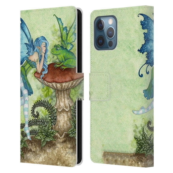 Head Case Designs Officially Licensed Amy Brown Pixies Frog Gossip Leather Book Wallet Case Cover Compatible with Apple iPhone 12 Pro Max