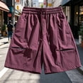 thumbnail image 2 of Besolor Summer Workout Shorts for Men Wide Leg Drawstring Elastic Waist Lightweight Casual Athletic Running Knee Length Shorts(Large,Purple), 2 of 5