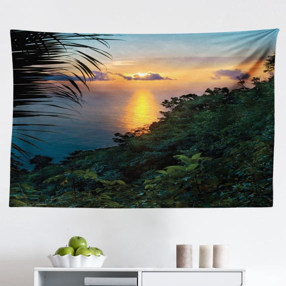 Rainforest Tapestry, Tropical Rainforest and Rocky River in Selangor State Malaysia Wildlife, Fabric Wall Hanging Decor for Bedroom Living Room Dorm, 2 Sizes, Green Brown, by Ambesonne