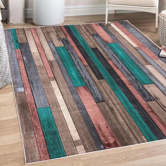 Wooden Print Decorative Rug, Brown Old Hardwood Floor Plank Grunge Lodge Garage Natural Rural Graphic, Quality Carpet for Bedroom Dorm and Living Room, 6 Sizes, Pastel Pink, by Ambesonne