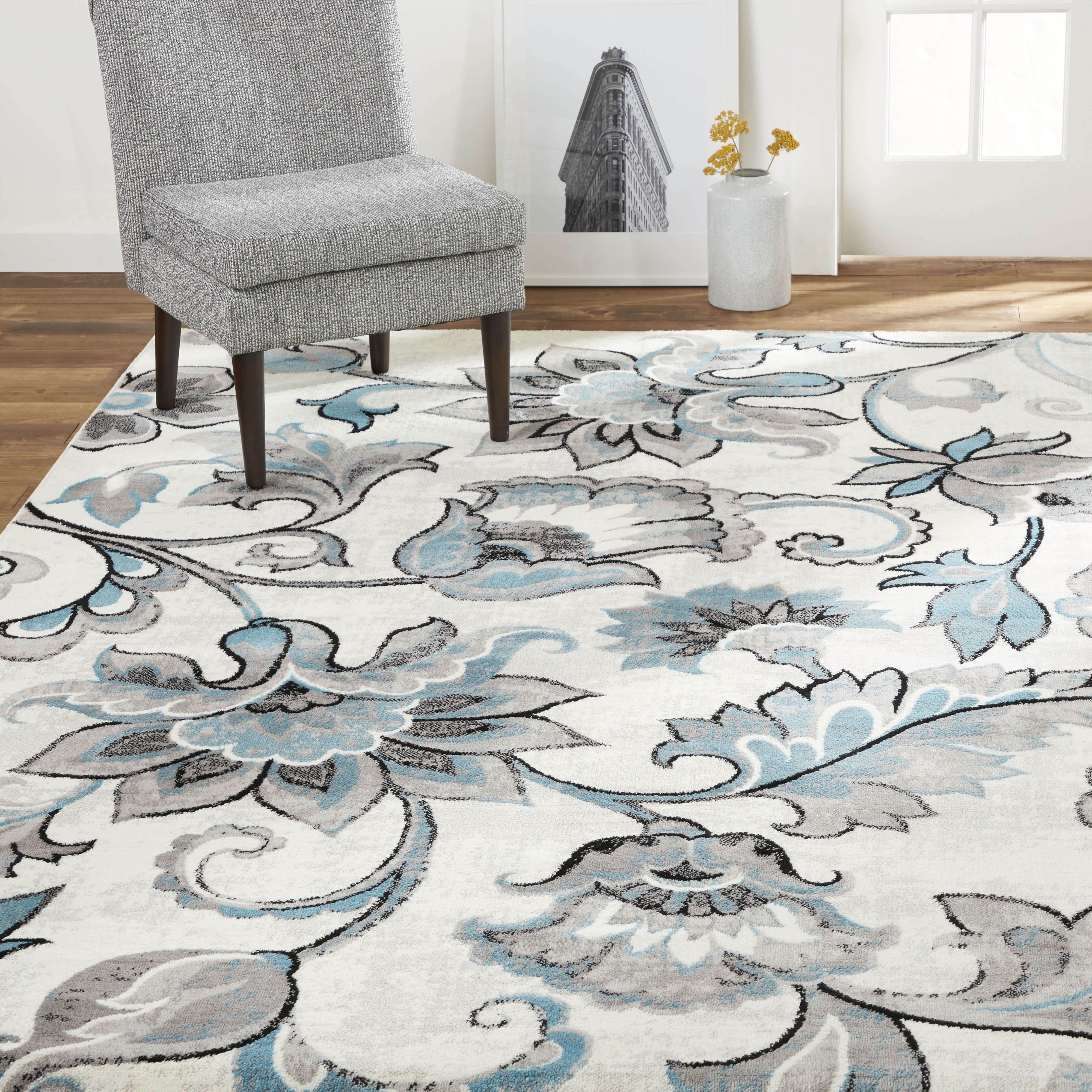 Home Dynamix Boho Odesa Modern Floral Area Rug, Ivory/Aqua, 9'2"x12'5"